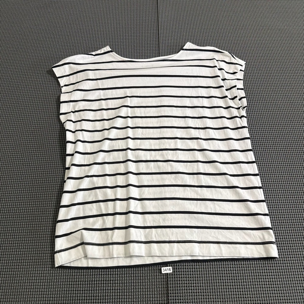LOFT Womens White Black Striped Sleeveless Scoop Neck Top Size SP